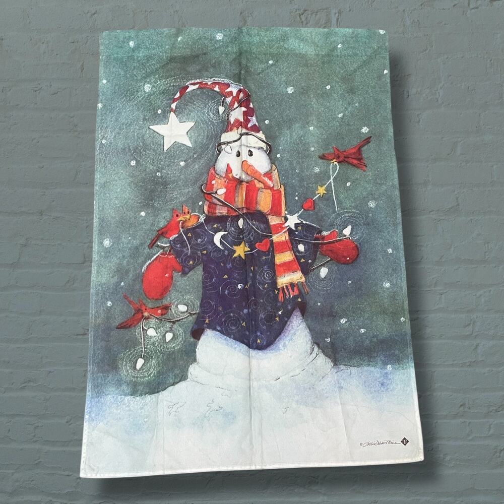 Toland Snowman Mr Mittens House Flag Winter Outdoor Decor Cardinals Julia Miner